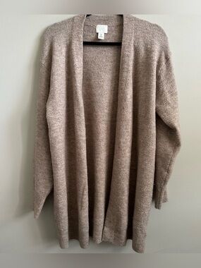 H&M Women’s Long Oversized Open-Front Taupe Cardigan Sweater